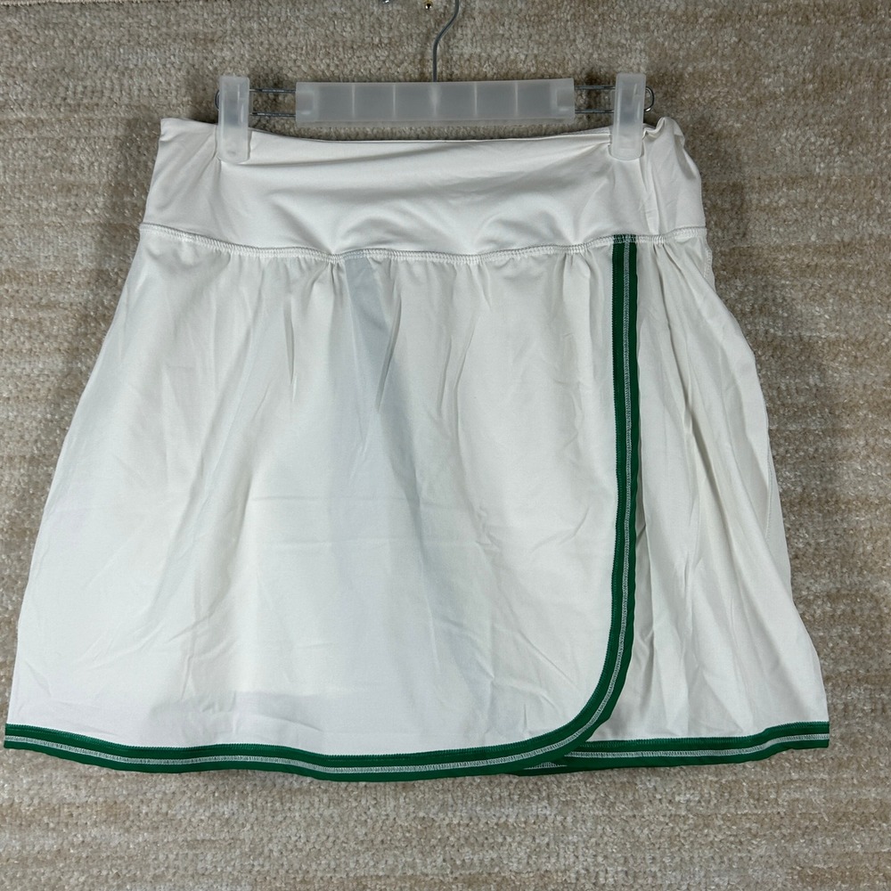 Crane Tennis Skort Tenniscore Preppy White Green Trim Built-in Shorts Small Wmns